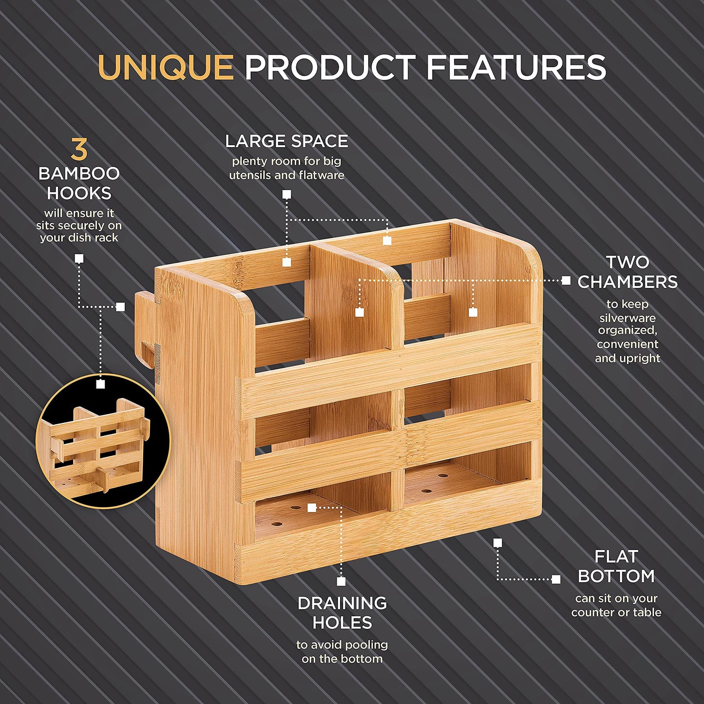 Bambüsi Bamboo Dish Drying Rack and Utensil Holder Set Bundle
