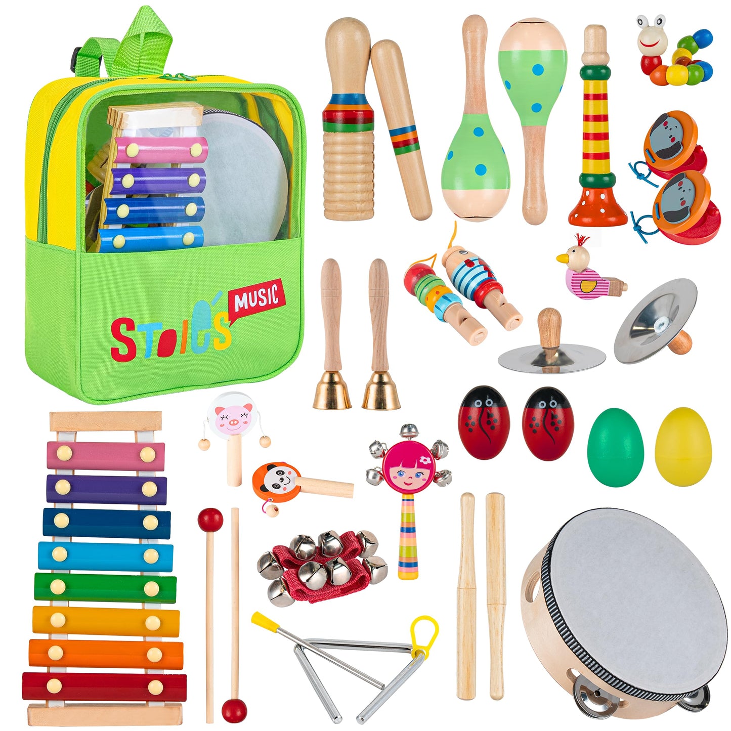 Stoie's Musical Toys for Toddlers, Wooden Percussion Instruments Toy for Kids Baby Preschool Educational Musical Toys Set for Boys and Girls with Storage Bag