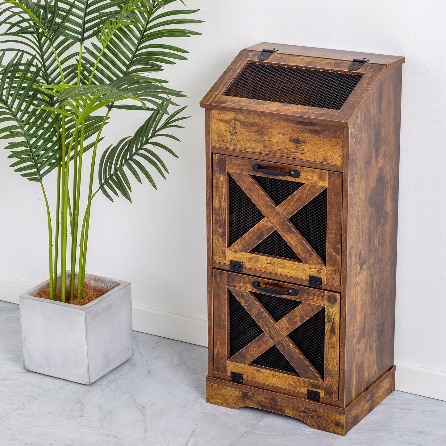 TDLEAYYD Potato Storage Bin Wooden Bread Box, Mid Century Modern Vegetable Storage Box with Lid, Farmhouse Potato and Onion Storage Cabinet for Kitchen,Brown