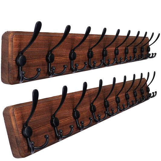 SKOLOO Rustic Large Wall Mounted Coat Rack-38.6'' Long Coat Rack for Wall, Pine Solid Wood Coat Rack Hook, Farmhouse Coat Hanger Wall Mount for Hanging Jacket Coat Hat, Pack of 2