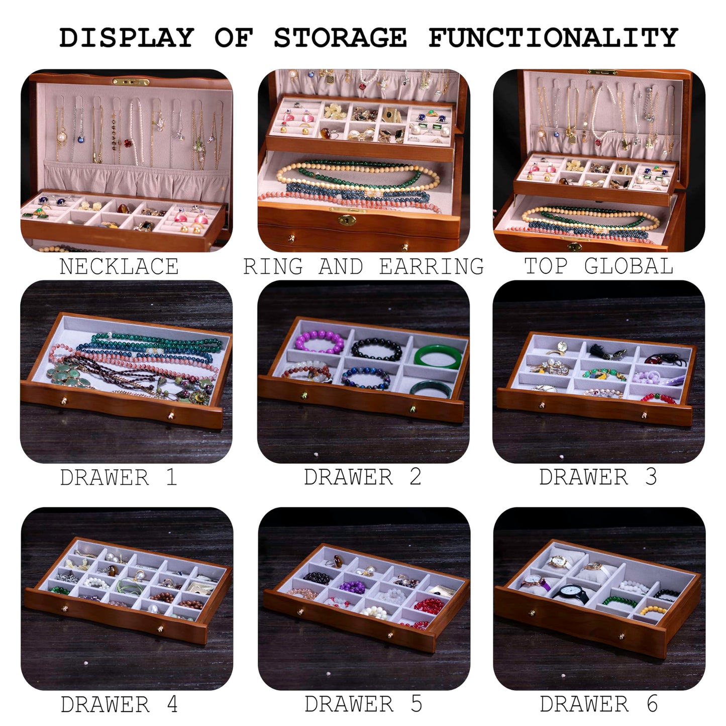 Xloverise Wooden Jewelry Box,jewelry boxes for women large jewlrey box&organizers with necklace hanger,jewerly organizer,jewelry holder organizer,9-layer large capacity jewelry storage box