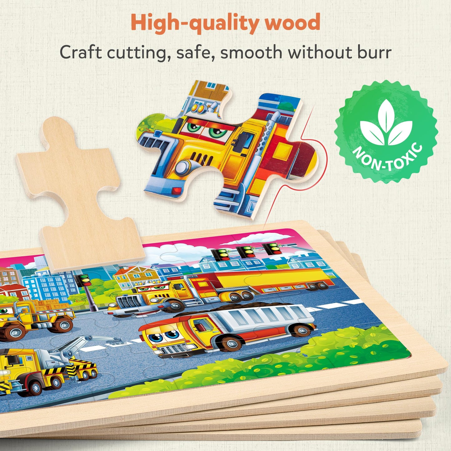 SYNARRY Large Wooden Construction Vehicle Puzzles for Toddlers 3-5, 24 Piece Monster Truck Puzzles for Kids Ages 4-6, Construction Toys for 3 4 5 6 Year Old, Kids Toys Easter Basket Stuffers Gifts