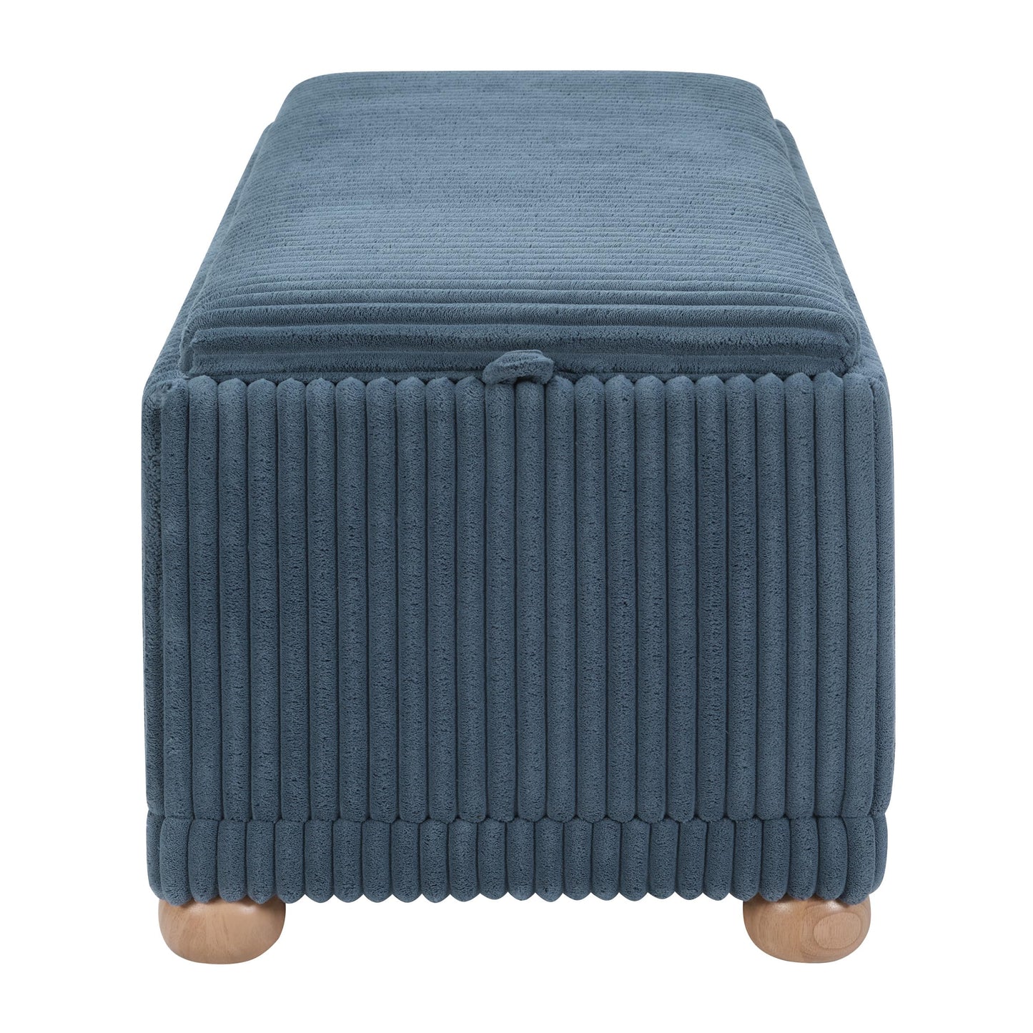 OSP Home Furnishings Sahara Storage Bench with Flip-Top Wood Tray, 42.5W x 14D x 18.5H inches, Natural Wood Feet, Blue Cord Fabric
