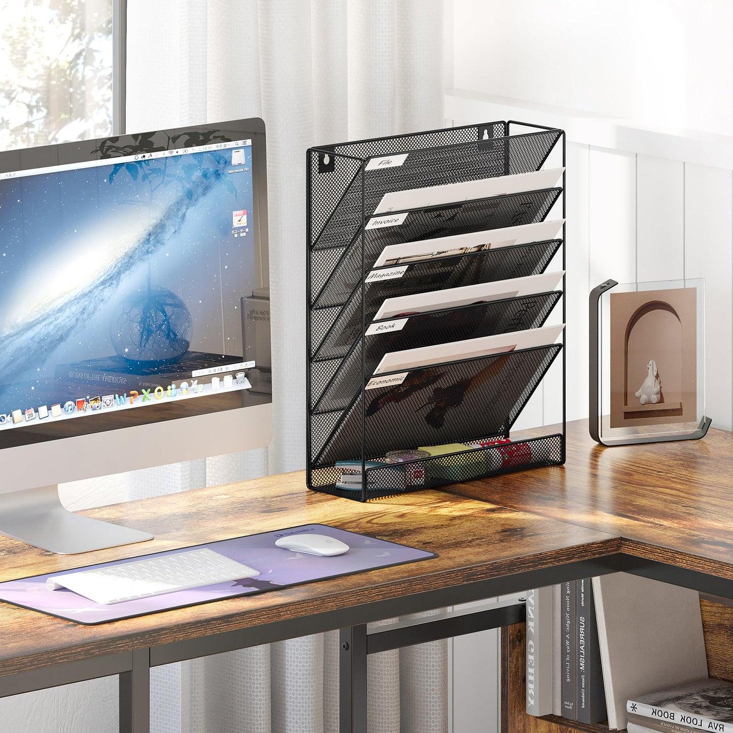 EasyPAG 5 Tier Wall File Holder, Mesh Hanging Folder Organizer with Classify Label, Versatile Desk File Holder, Vertical Wall Mounted Mail Organizer for Office Home Cubicle, Black