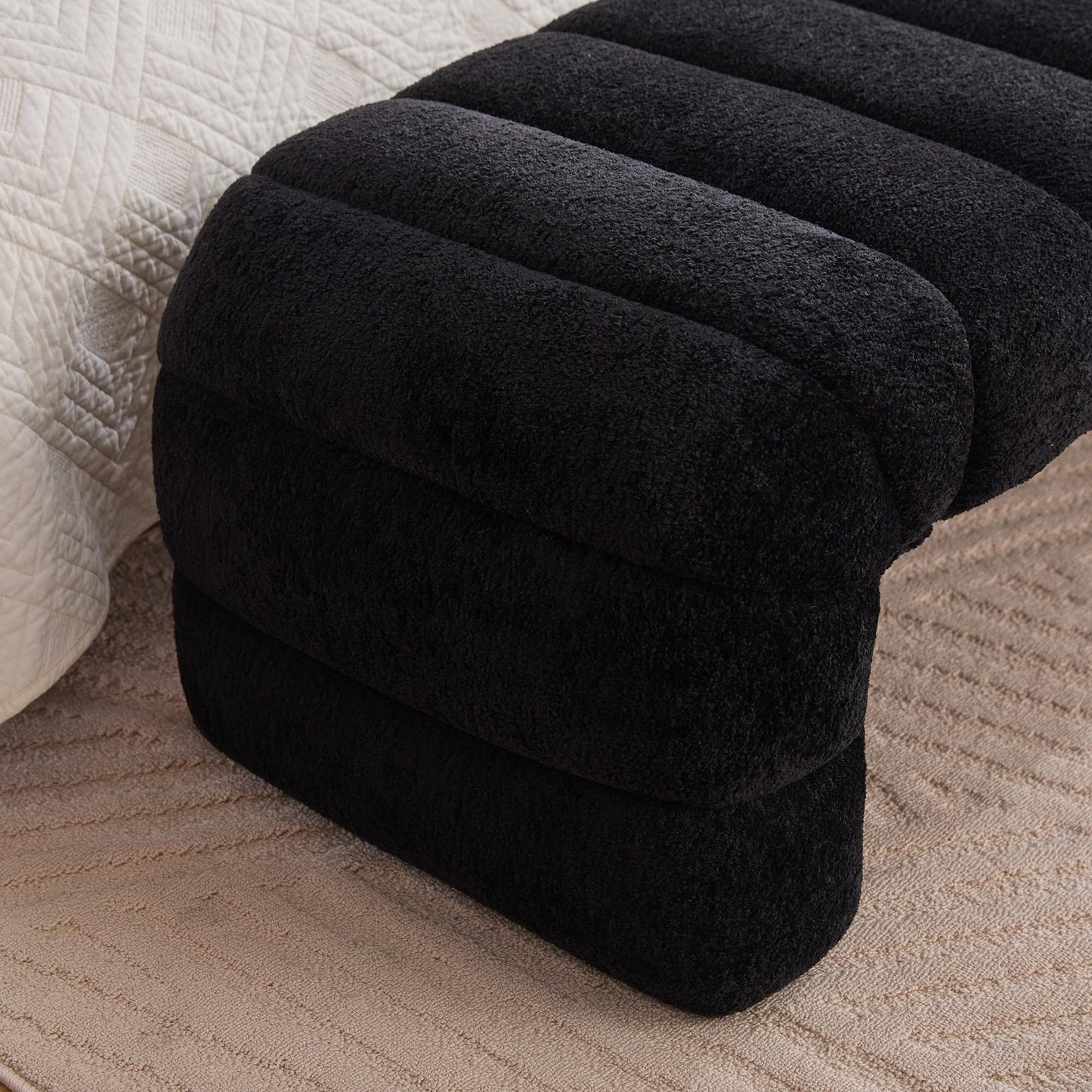 KEIKI 69.7" Modern Upholstered Armless Bed Bench, Channel Tufted Couch Daybed Chaise, Chenille Ottoman Foot Stool, Window Seat for Living Room and Bedroom, Entryway, Black