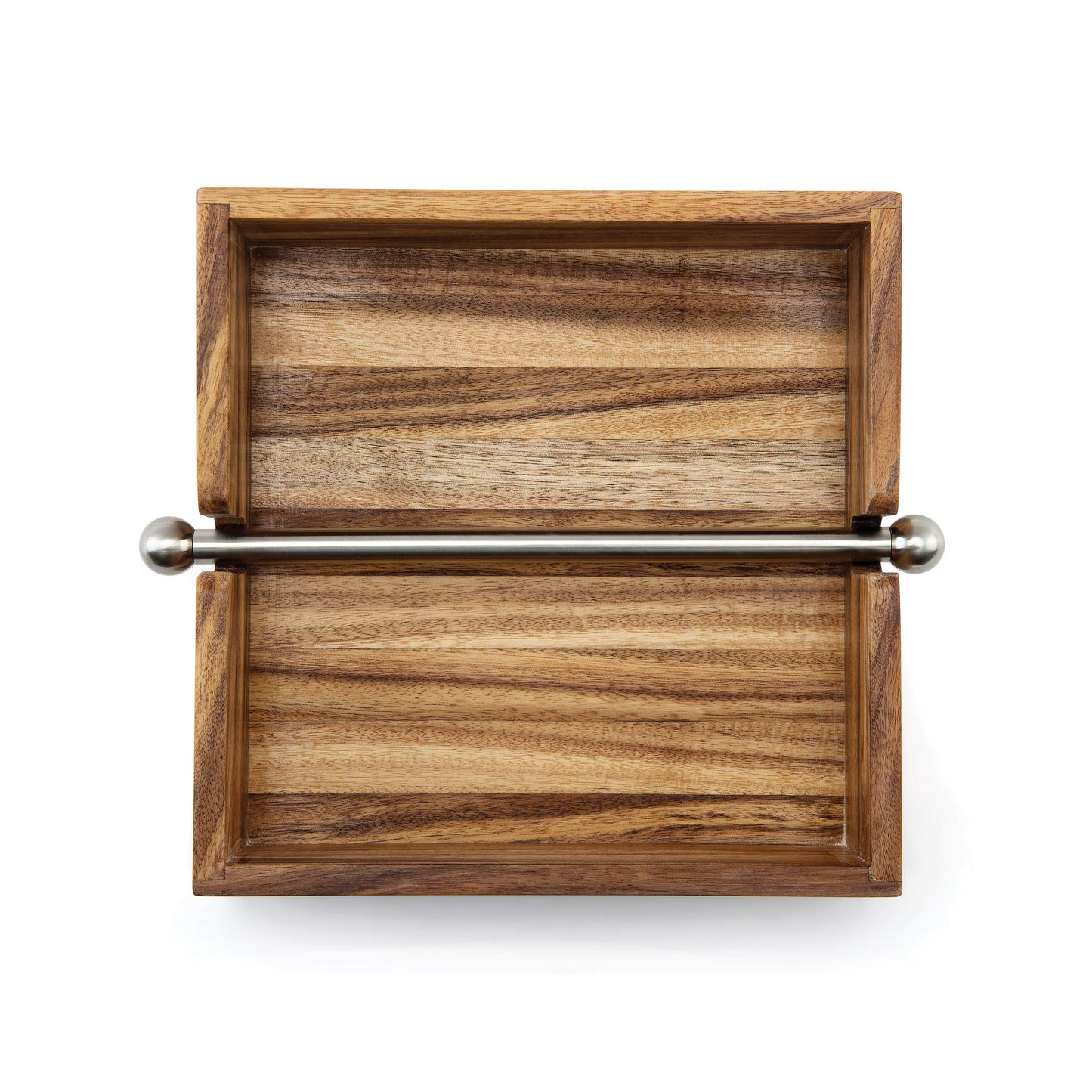 Ironwood Gourmet 28982 Acacia Wood Napkin Holder with Weighted Stainless Steel Center Bar, 6.25-Inches, Brown