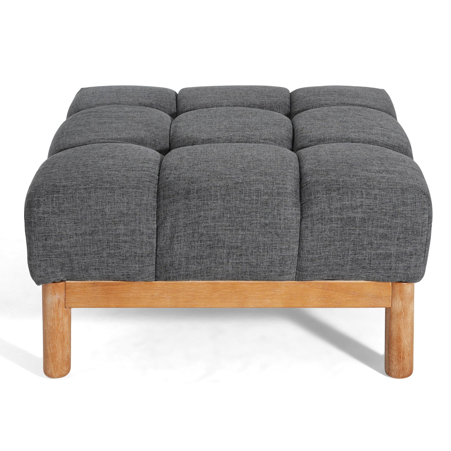 Christopher Knight Home Annette Square Ottoman Footstool with Grid Tufting, Living Room Sofa Ottoman with Wood Frame, Fabric Upholstery Coffee Table, Comfy Seating with Dense Foam Padding, Gray