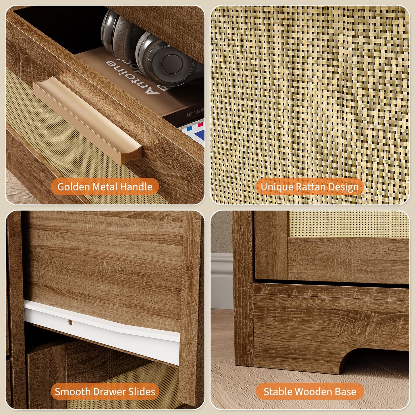 GarveeHome 12 Drawer Dresser for Bedroom, Modern Farmhouse Rattan Chest of Drawers, Wood Dresser for Closet, Living Room, Entryway, and Hallway, Natural