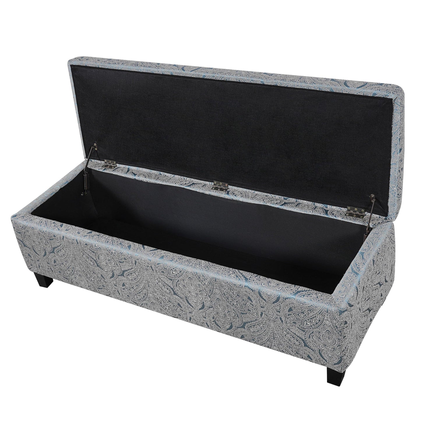 Christopher Knight Home Glouster Living Room Ottoman with Storage, Jacquard Upholstered Storage Ottoman Bench, Rectangular Sofa Foot Stool, Bedroom End of Bed Bench, Shoe Organizer, Antique Blue
