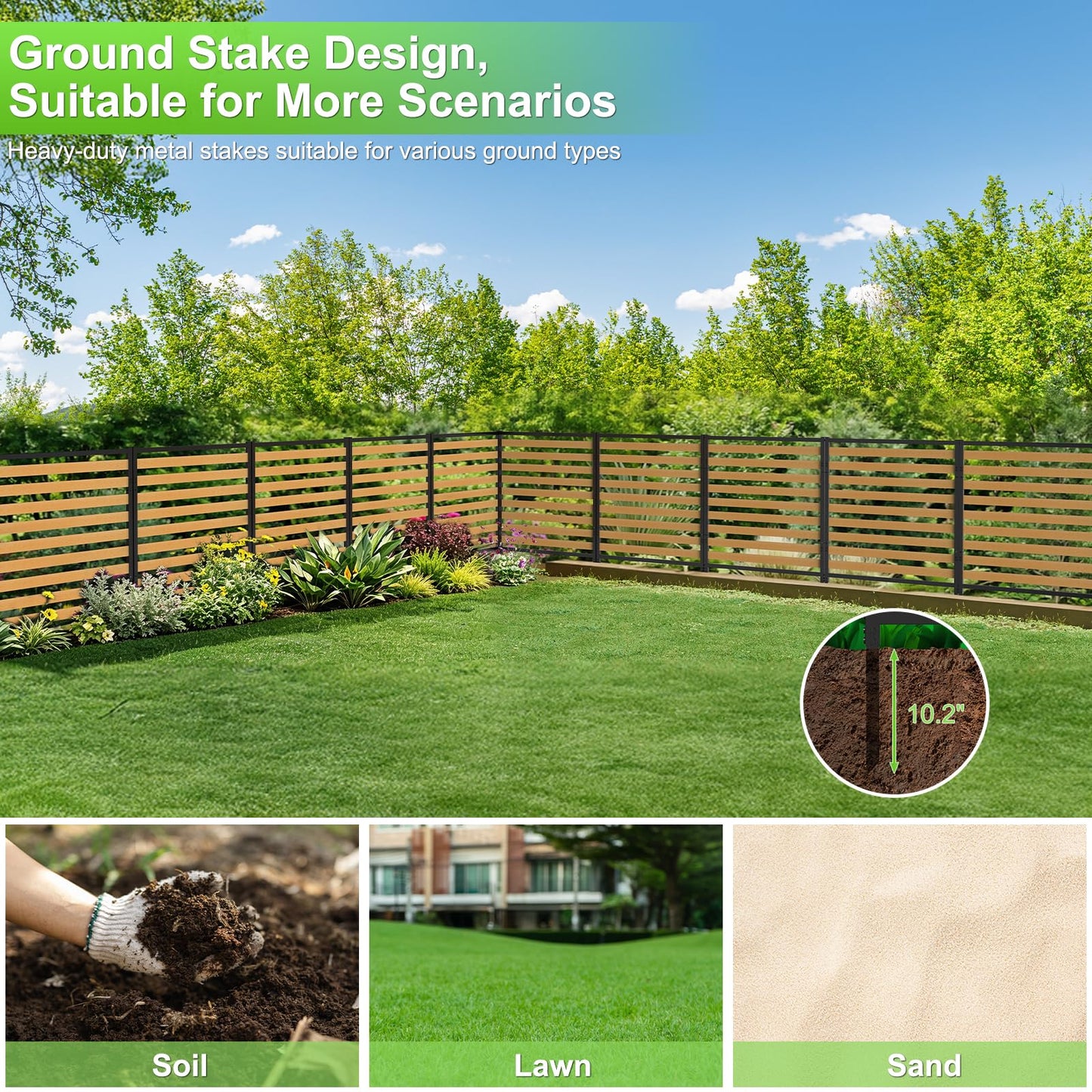Air Conditioner Fence 1 Panel, Privacy Fence Screen 54.5" H × 39.4" W No-Dig Metal Wood Outdoor Pool Equipment Enclosure with Metal Stake, AC Unit Cover, Trash Bin Hider for Garden & Backyard