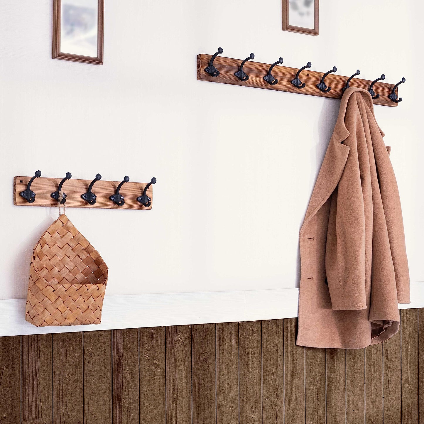WEBI Rustic Coat Rack Wall Mount,5 Cast Iron Coat Hooks Wall Mounted Coat Hanger Heavy Duty Antique Vintage Hooks for Hanging Jacket,Clothes,Brown