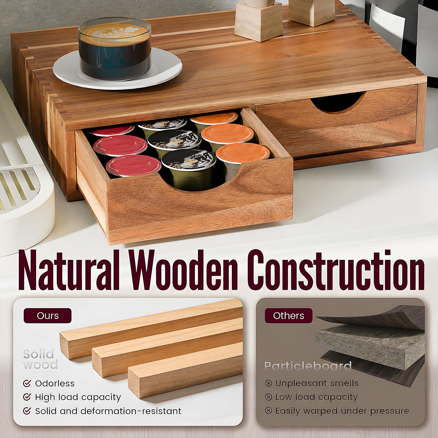 Wooden K Cup Organizer, Acacia Coffee Pods and Tea Organizer Holder