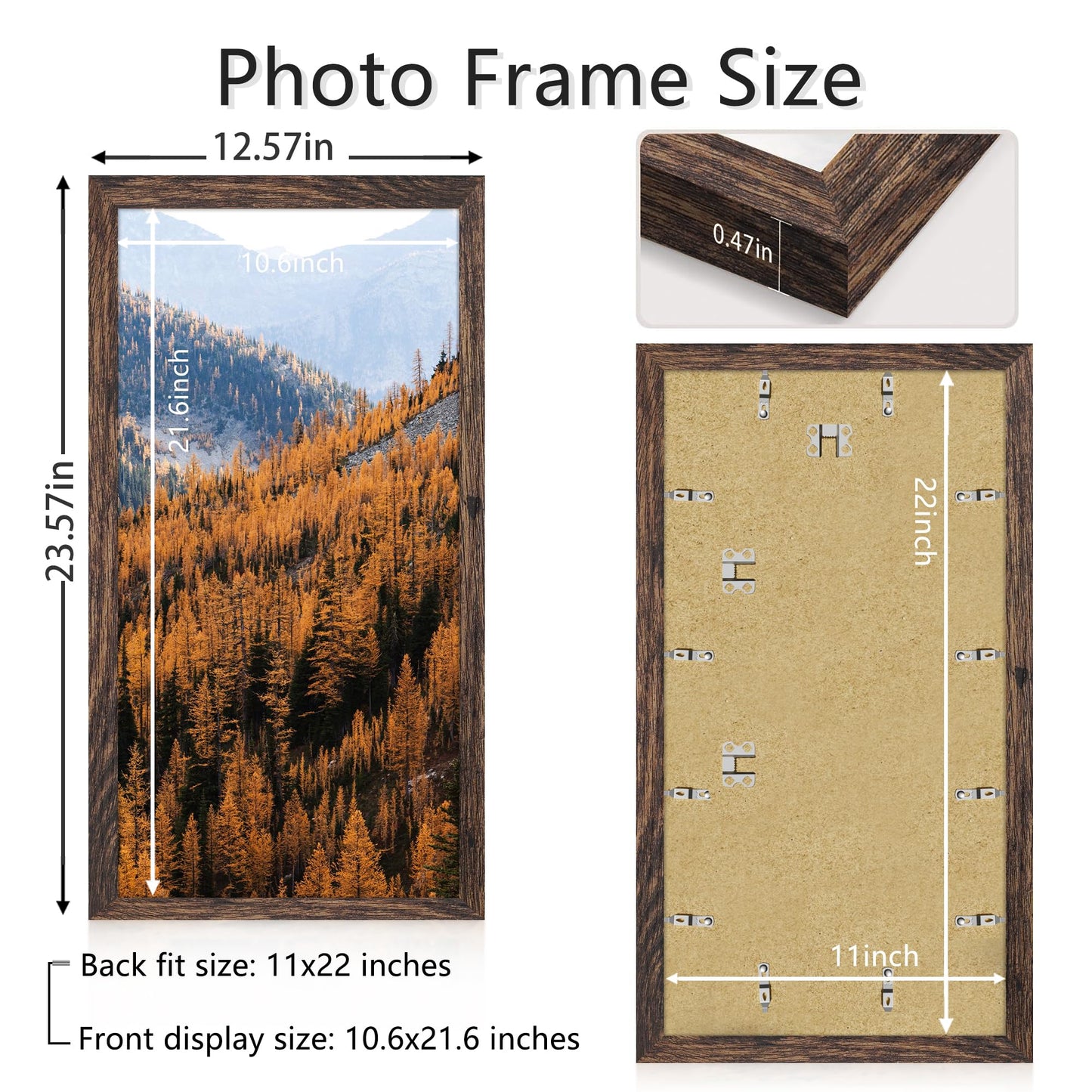 Picrit 11x22 Frame, Photo Frame for Wall Mounting Display, Brown