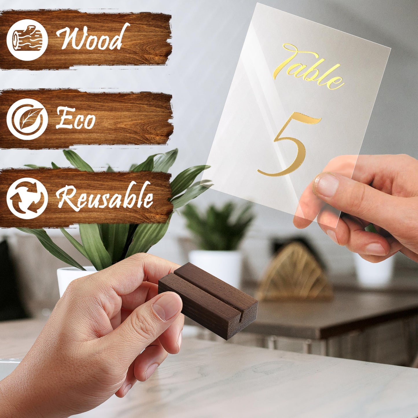 12 Pack Wood Place Card Holders - Table Number Holders - Brown Wooden Table Numbers Holder for Photo - Cards Display Stands for any Decor - Perfect for Cafe Wedding Shop Party Events Retail Shop Home