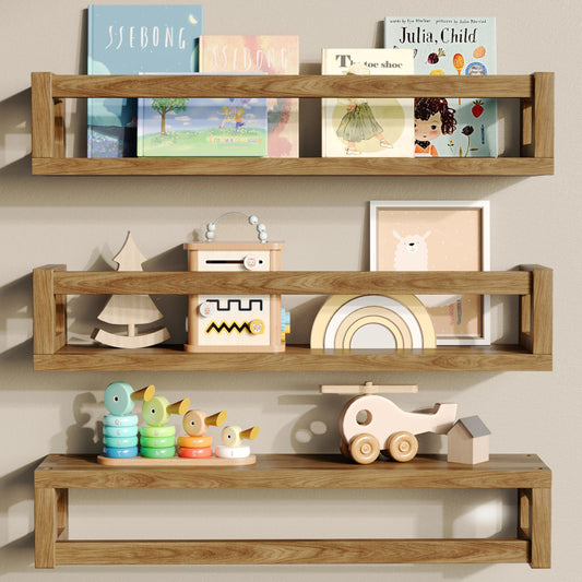TidyCorner Upgraded Thick Floating Shelves, Solid Wood Bookshelf for Wall, Floating Book Shelves Use as Wall Shelves for Bedroom, Living Room, Kitchen, Books, Spice Rack & Decor – Walnut Brown