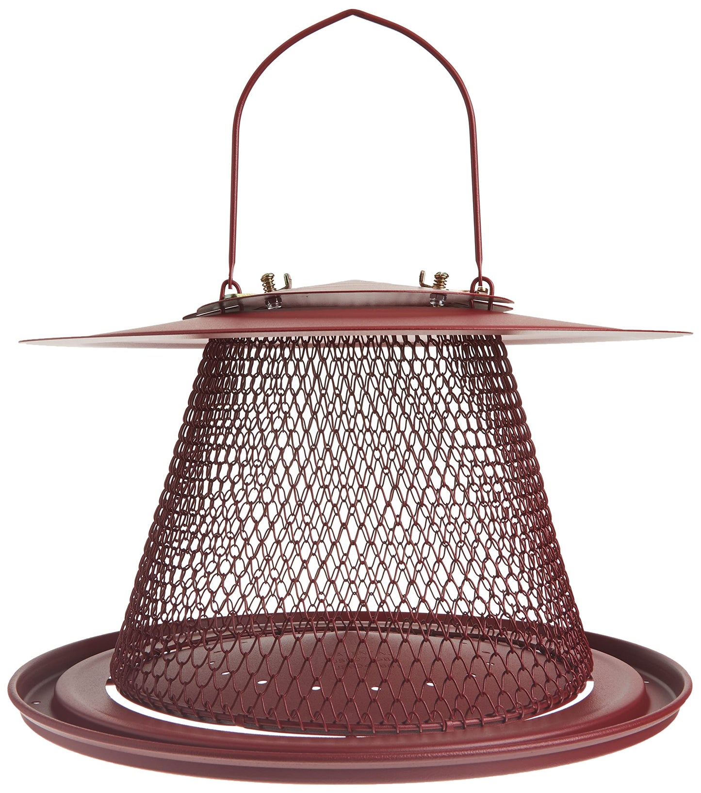 Perky-Pet Red Cardinal Wild Bird Feeder - 2.5 lb Seed Capacity, Holds Up to 15 Birds Simultaneously, Metal Hanging Feeder for Outdoors, Collapsible Mesh Design, Built-In Hook & Circular Tray, C00322