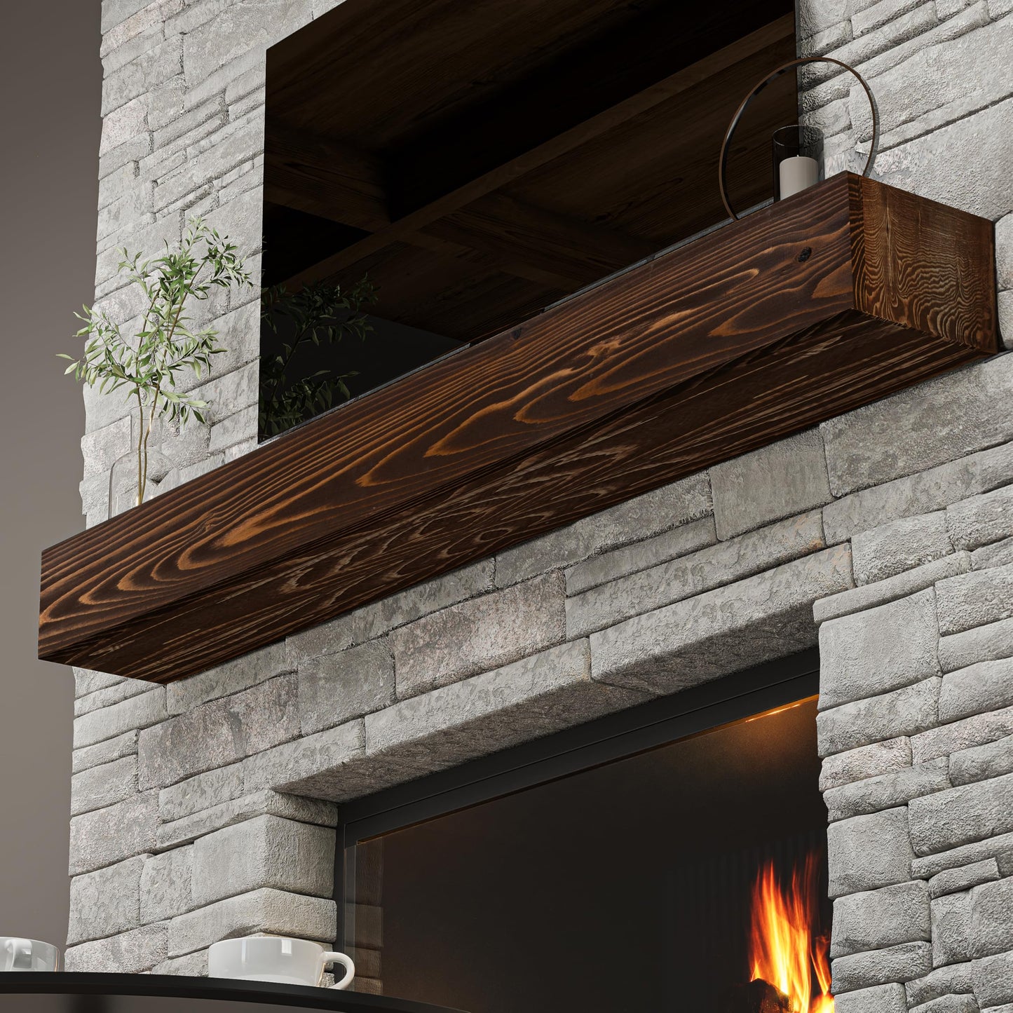 BoscoMondo Fireplace Mantel, Handcrafted Rustic from Solid Pine, Wall-Mounted Floating Farmhouse Shelf - 8x6x48 Brown