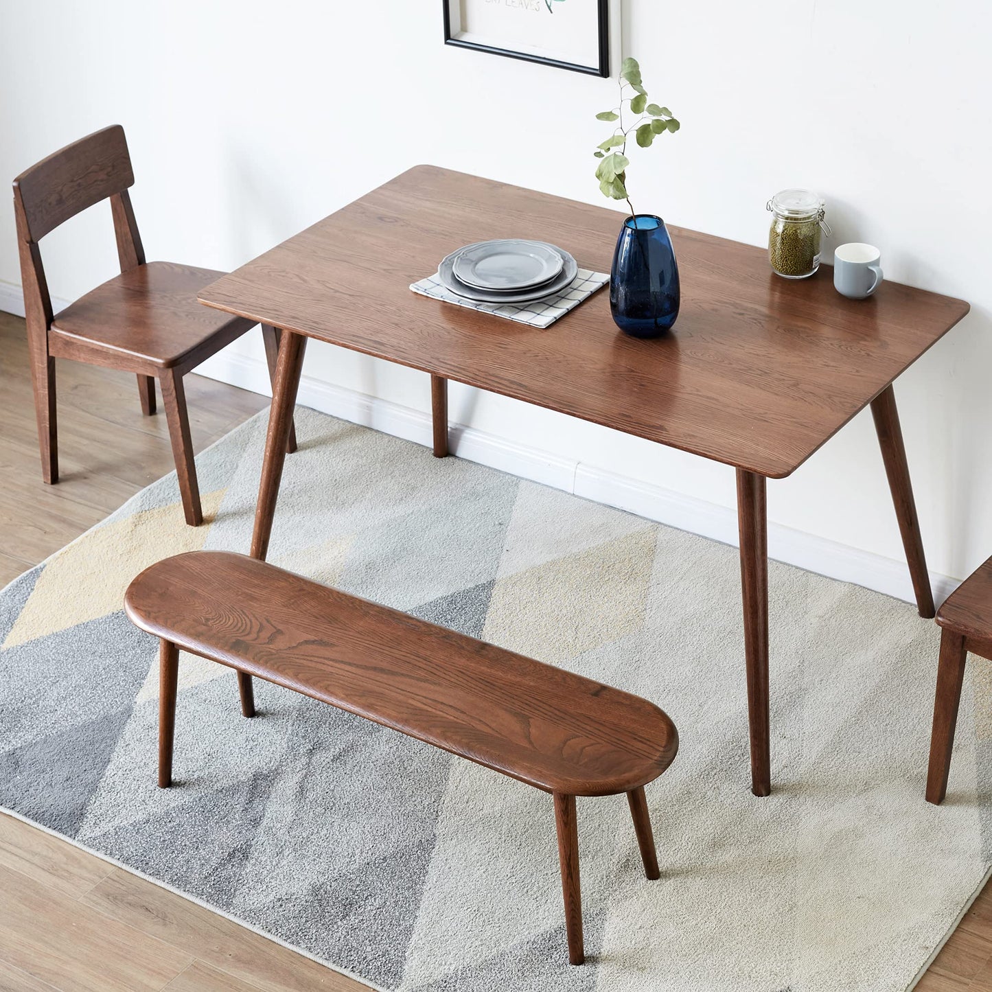 KEIKI Natural Oak 100% Solid Wood for Dining Bench Table Bench for Living Room 47.2"x 11.8"x16.1",Walnut