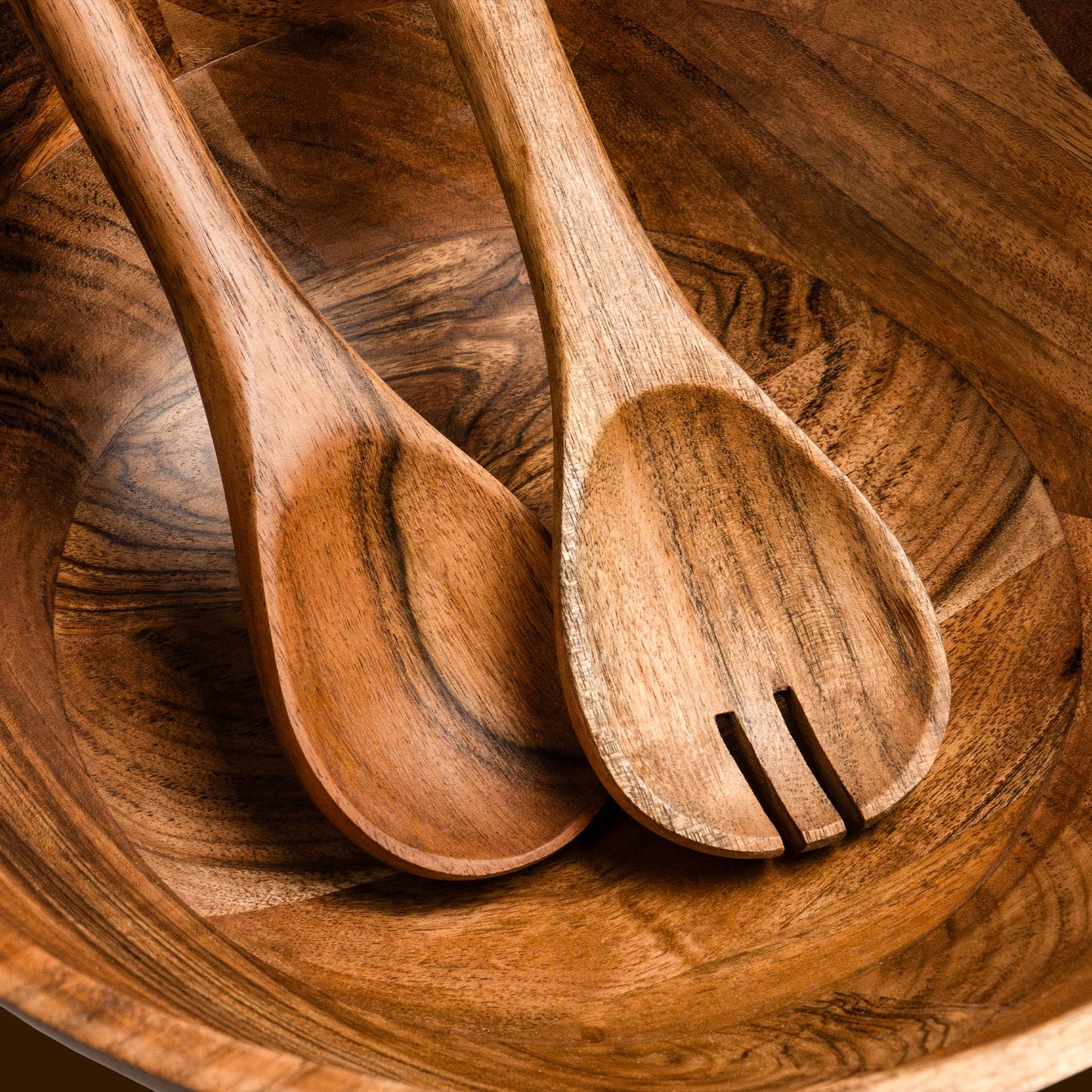 Public House Large Wooden Salad Bowl Set 12.5 Inch with Serving Utensils, Tray Lid and Carry Strap. Acacia Wood Large Salad Bowls Ideal for Fruits and Dishes, Wooden Bowls for Food, Serving Bowl