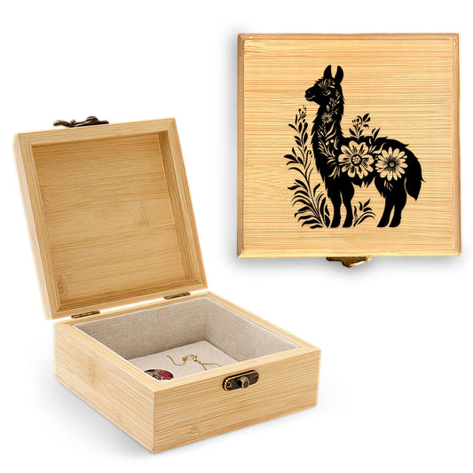 BJDAMAI Llama Trinket Keepsake Decorative Jewelry Box, Gifts For Women, Llama Lovers Themed Decor Decorations, Home Room Ring Earrings Necklace Organizer Holder Vintage Wooden Box!