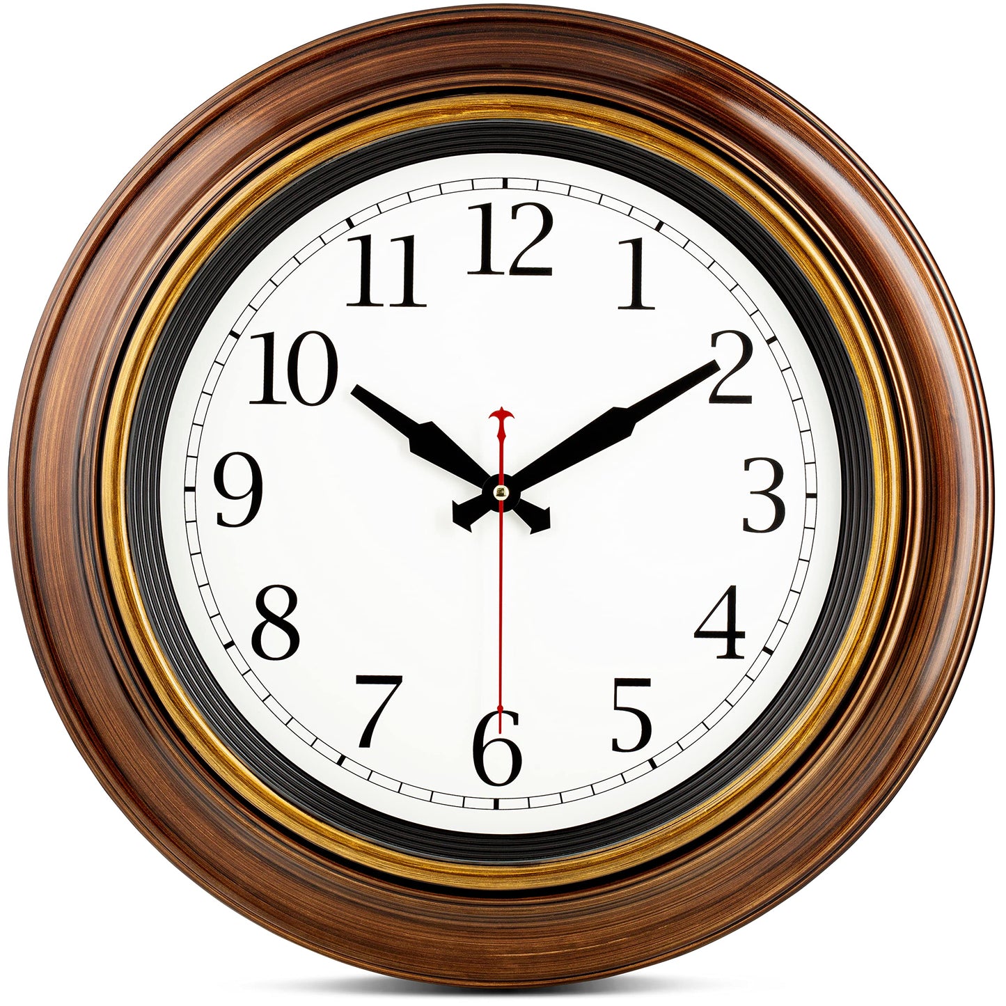 Bernhard Products Large Wall Clock 18" Quality Quartz Silent Non Ticking, Battery Operated for Home/Living Room/Over Fireplace, Beautiful Decorative Timeless Stylish Bronze XL Clocks, Easy to Read