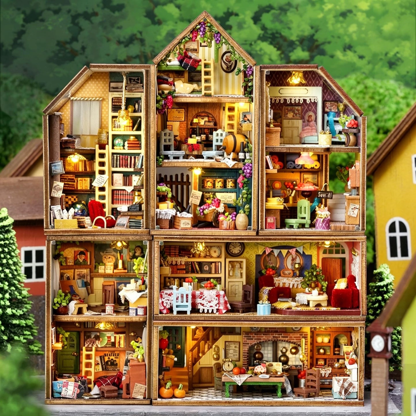 DIY Miniature House Kit, CUTEROOM Mini House Kit for Adult to Build, Wooden Dollhouse Making Kit with Furniture, Christmas Birthday Gifts