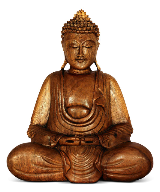 G6 Collection Wooden Serene Sitting Buddha Statue - Handmade Meditating Sculpture - Hand Carved Dhyana Mudra Figurine - Zen Home Decor Accent, Oriental Spiritual Home Room Decoration Gift (8" Tall)