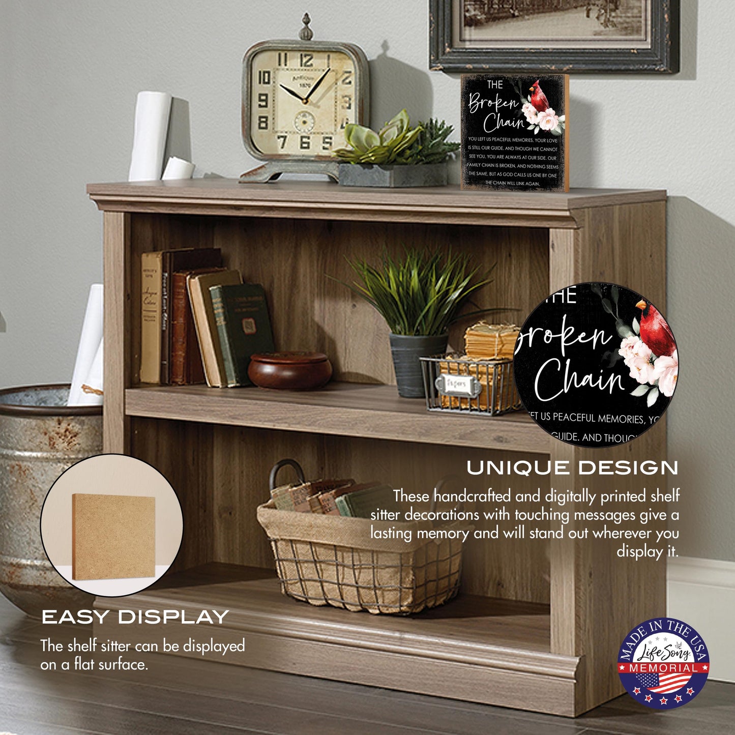 LifeSong Milestones Wooden Memorial Shelf Décor & Tabletop Signs | Loving Memory Gifts | Handcrafted Keepsakes (The Broken Chain (Black))