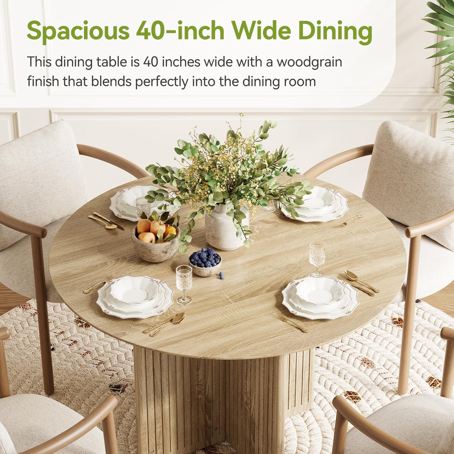 LITTLE TREE Round Dining Table for 4-6 People, Modern Wooden Kitchen Table with Pedestal Base, Small Dinner Table for Dining Room, Kitchen, Living Room