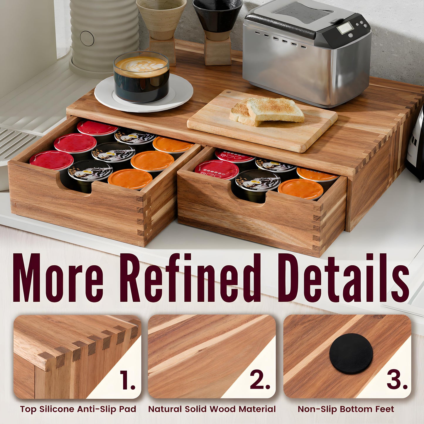 Wooden K Cup Organizer, Acacia Coffee Pods and Tea Organizer Holder