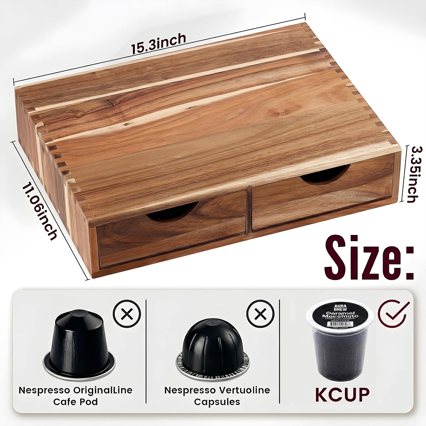 Wooden K Cup Organizer, Acacia Coffee Pods and Tea Organizer Holder