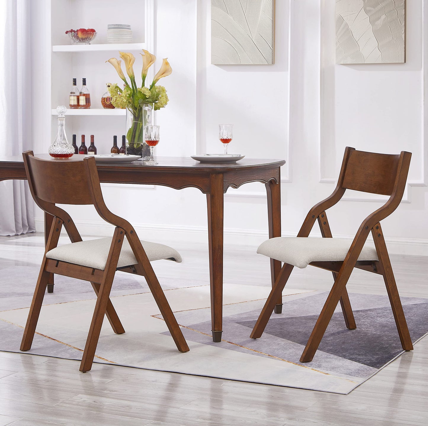 Ball & Cast Upholstered Folding Chairs Set of 2, Kitchen Dining-Chair w/Solid Wood Frame, Portable Activity Neeting Chair,No Assembly Needed, Easy Carry and Storage,Walnut+Taupe