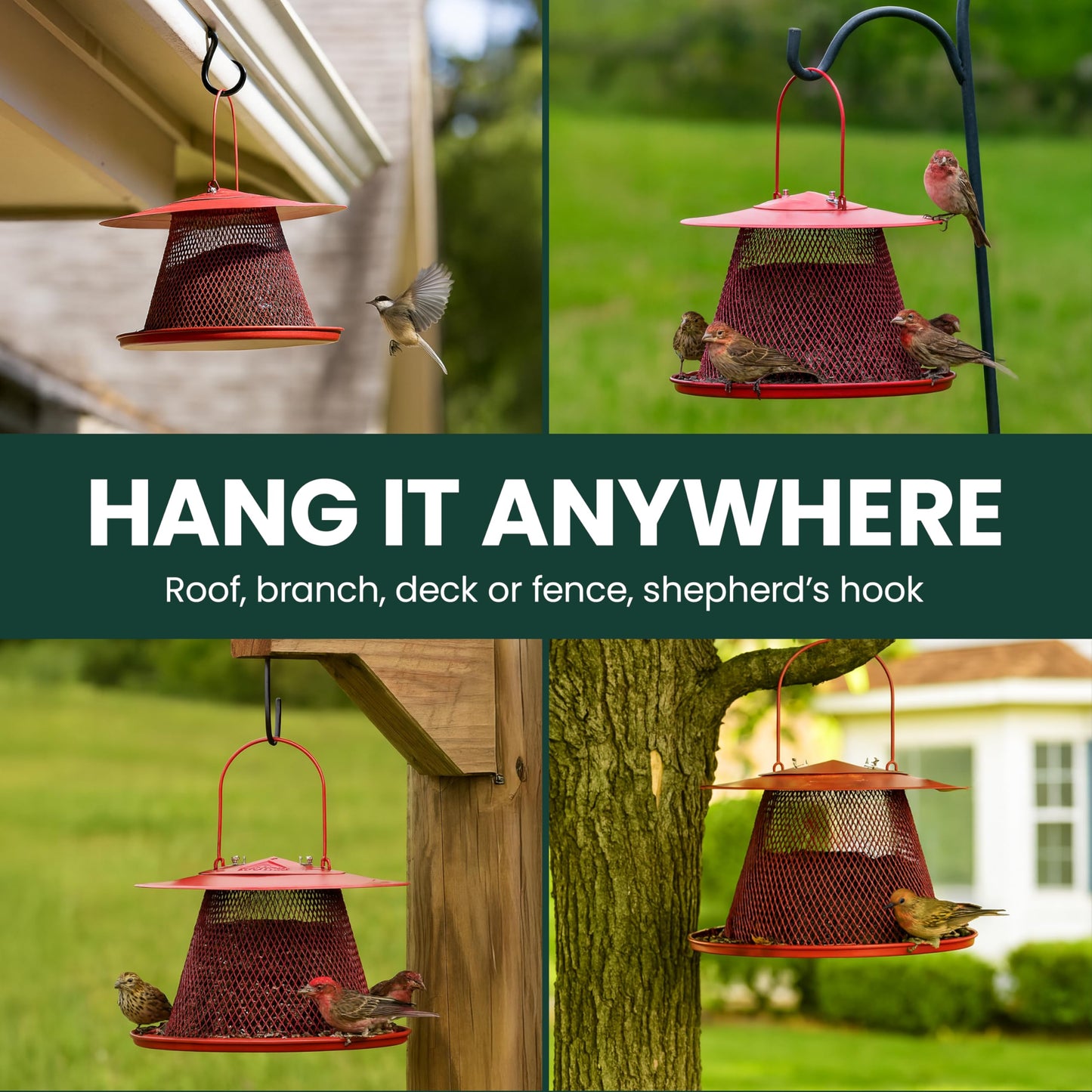 Perky-Pet Red Cardinal Wild Bird Feeder - 2.5 lb Seed Capacity, Holds Up to 15 Birds Simultaneously, Metal Hanging Feeder for Outdoors, Collapsible Mesh Design, Built-In Hook & Circular Tray, C00322