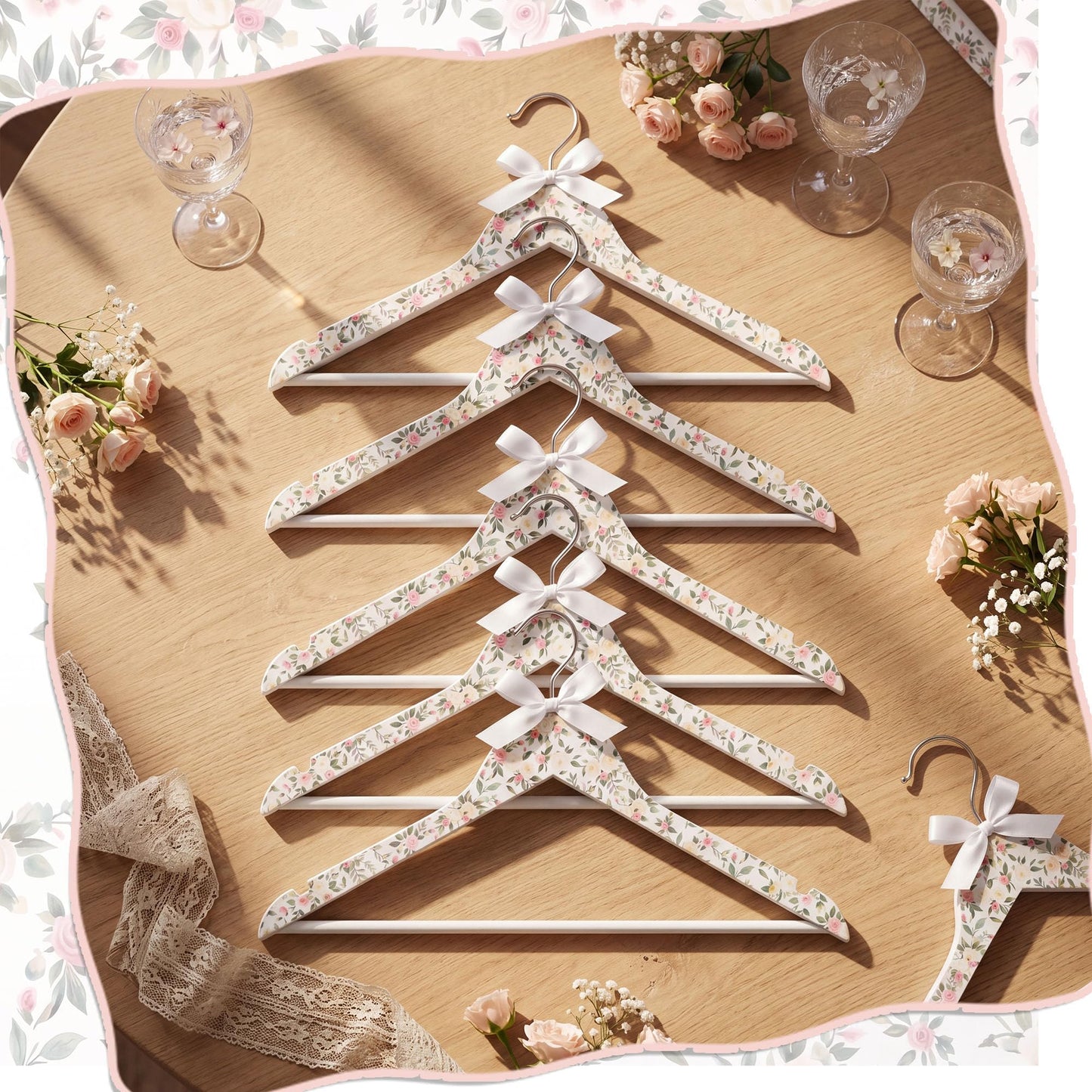 Junkin 10 Pcs Bridesmaid Hangers for Wedding Dress White Floral Bride Wooden Hanger for Bride Cute Bow Hangers for Bridal Shower Party Gift Tuxedo Photo