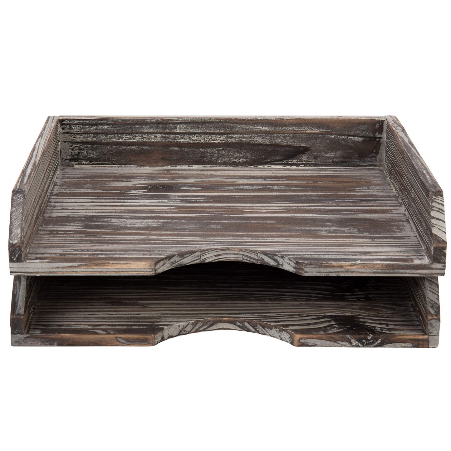 MyGift Set of 2 Torched Wood Stacking Desk Paper Tray, Office Desktop Stackable Document File Folder and Mail Holder Organizer Tray