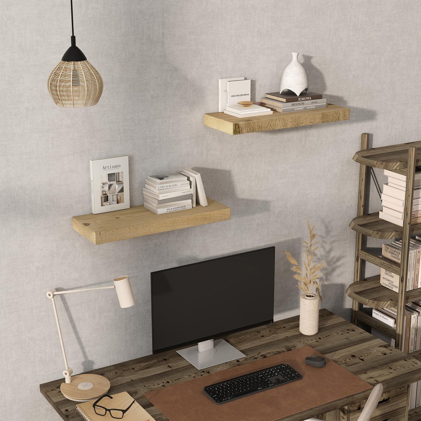 Acovy 24/30/36/40/48/55/72" Unfinished Solid Reclaimed Wood Floating Shelves, Rustic Heavy-Duty Wall Shelves, 8" Deep Floating Shelf for Living Room, Bathroom, Bedroom and Kitchen, Natural