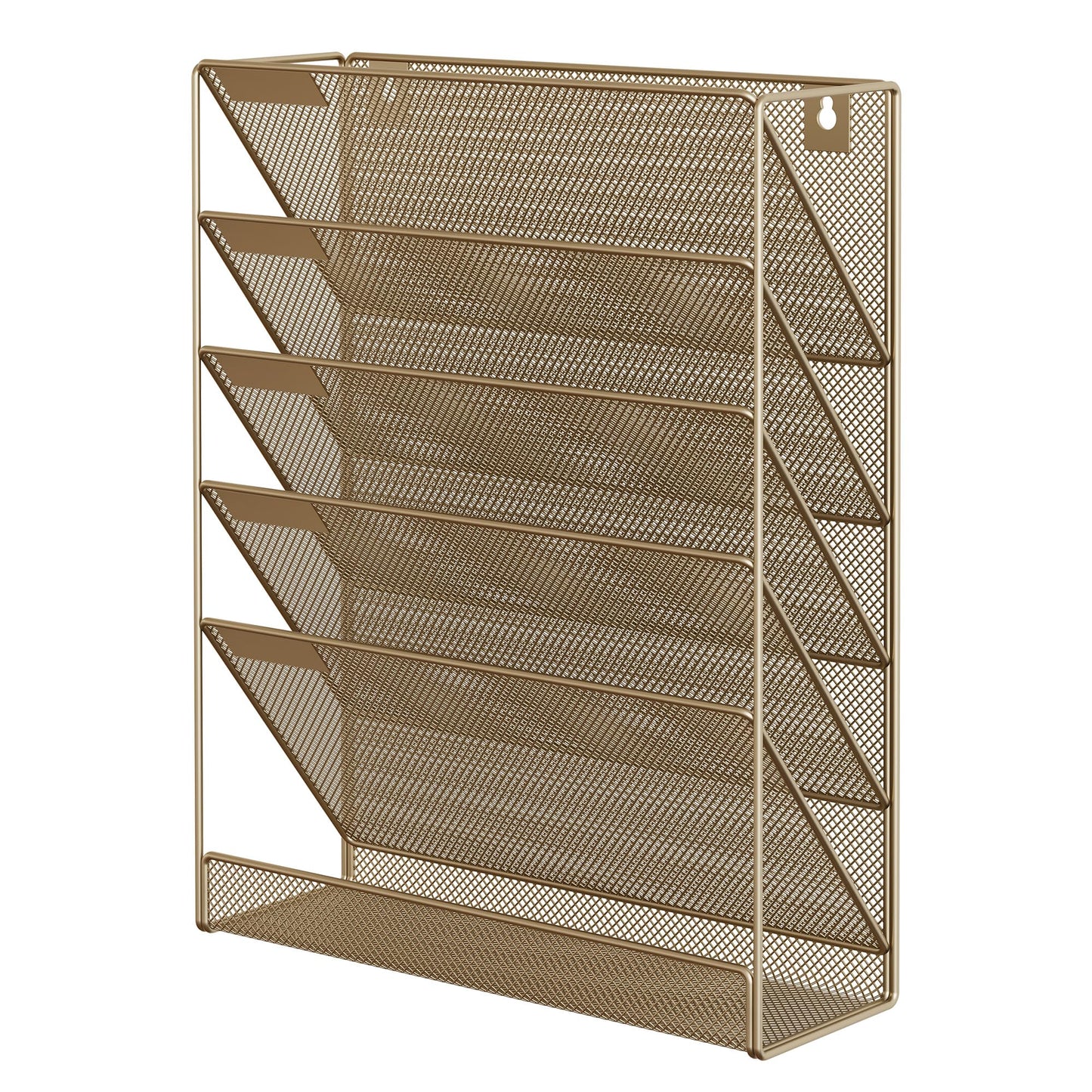 EasyPAG 5 Tier Wall File Holder, Mesh Hanging Folder Organizer with Classify Label, Versatile Desk File Holder, Vertical Wall Mounted Mail Organizer for Office Home Cubicle, Gold