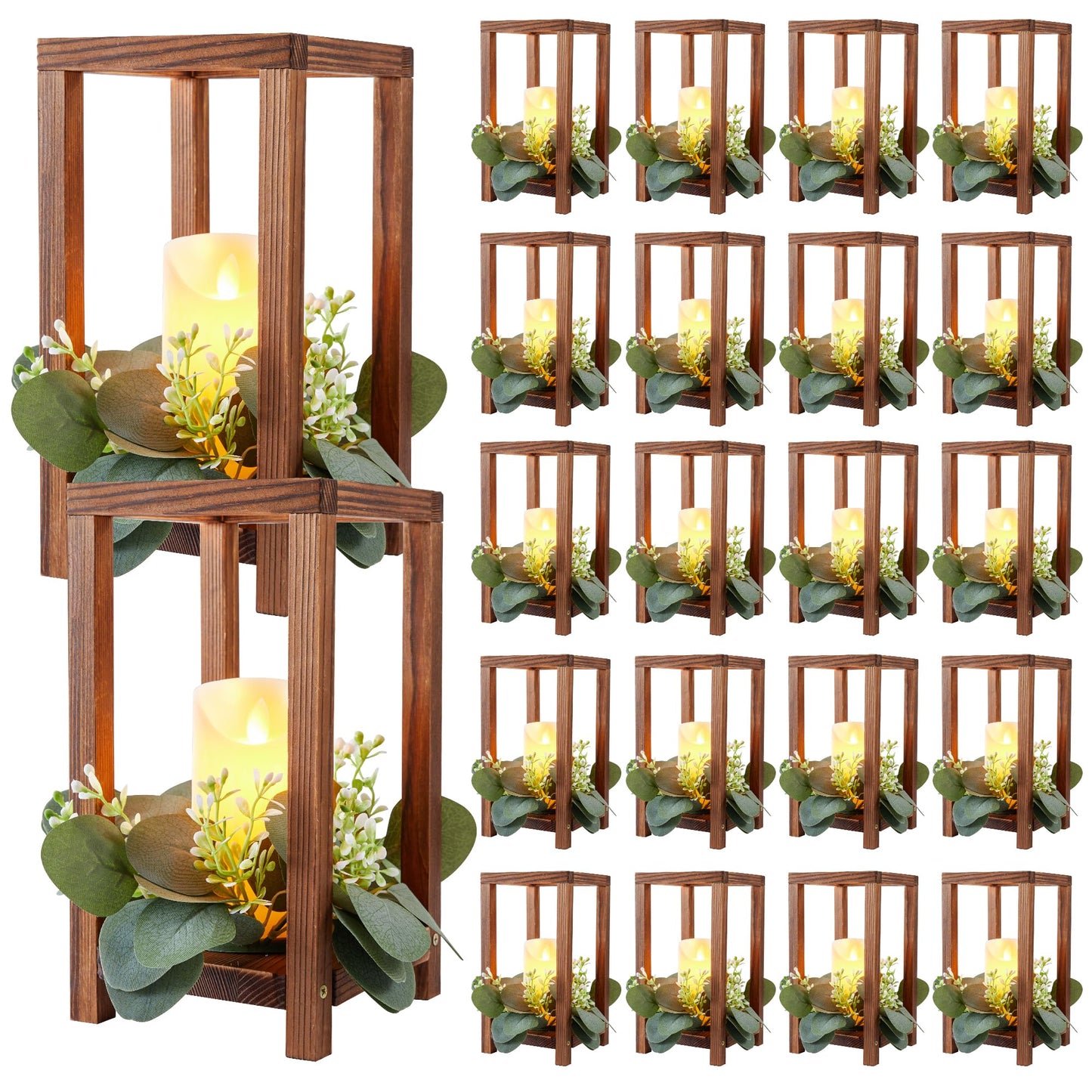 Neoflavie 20 Set Wooden Wedding Lantern Centerpiece, Lantern Candle Holder for Farmhouse Candle Lantern for Table Fireplace, Perfect for Table Decoration & Country Barn Weddings(No Candles & Flowers)