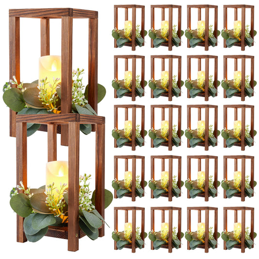 Neoflavie 20 Set Wooden Wedding Lantern Centerpiece, Lantern Candle Holder for Farmhouse Candle Lantern for Table Fireplace, Perfect for Table Decoration & Country Barn Weddings(No Candles & Flowers)