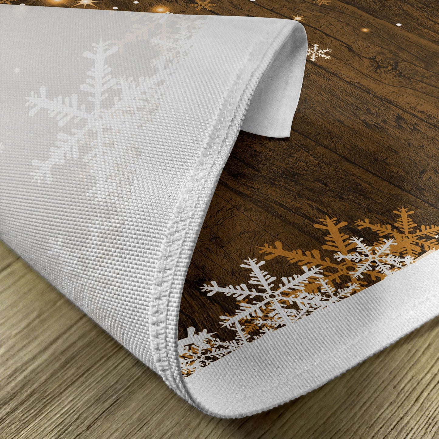 Ambesonne Christmas Place Mats Set of 8, Rustic Wooden Backdrop Snowflakes and Warm Traditional Celebration Print, Washable Fabric Placemats for Dining Table, Placemat 8 pcs, White and Brown