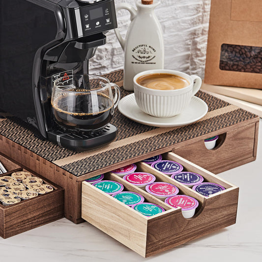 SMARTAKE Wooden K Cup Organizer Coffee Pod Storage Box, Coffee Pod Tea Organizer and Storage, K Pod Drawer Coffee Maker Stand, Kcup Holder for Countertop Kitchen Office Coffee Bar, 30 Pod Capacity