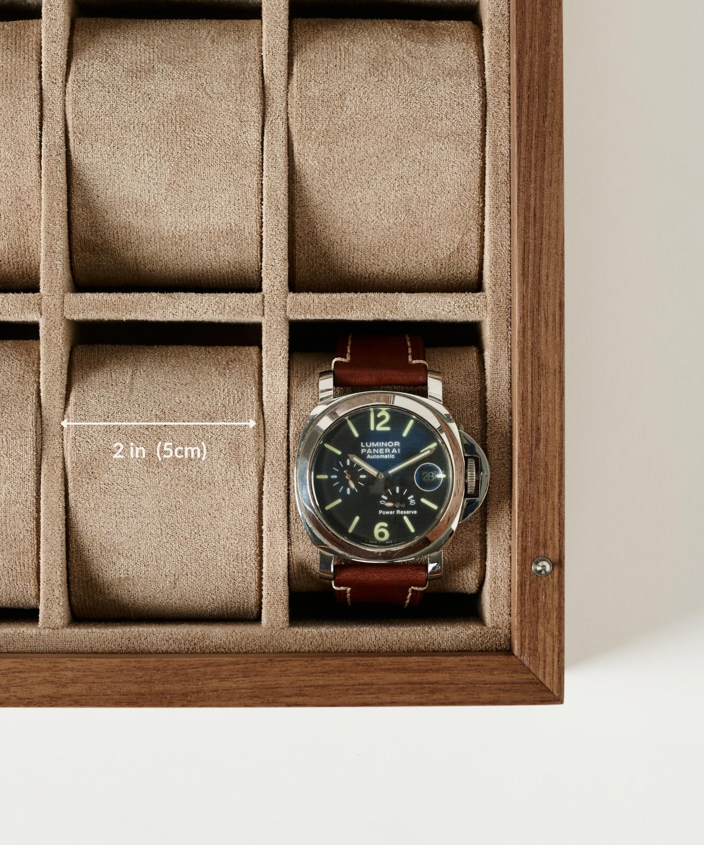 TAWBURY Wooden Watch Case - 6 Slot Wood Watch Box for Men & Women with Glass Display, Protective Fully Lined Interior and 2-inch Wide Pillows for Small & Large Watches (Classic Walnut)
