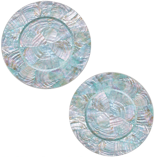 i-lan 2-Pack 13" Mother of Pearl Charger Plates – Shell-Inlaid Wooden Platters for Dining, Party & Luxury Décor – Elegant Dinnerware Placemats, Ideal Housewarming or Holiday Gift