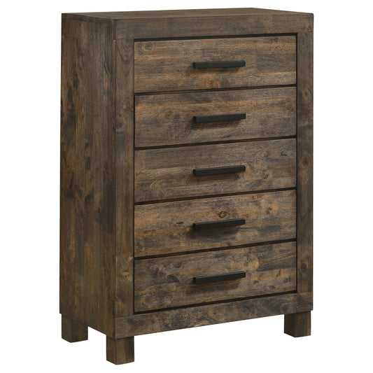 Coaster Home Furnishings Woodmont Farmhouse Wood 5-Drawer Bedroom Chest of Drawers Chiffonier Clothing Storage Cabinet Bedroom Armoire Tall Dresser Organizer Unit Rustic Golden Brown 222635