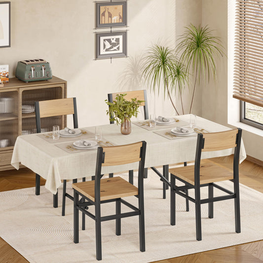 MECHYIN Dining Chairs Set of 4, Rustic Wood Dining Room Chairs with Thickened and Strengthened Metal Steel Frame & Slat Back, Modern Farmhouse Chair for Kitchen, Dining Room (4, Light Brown)