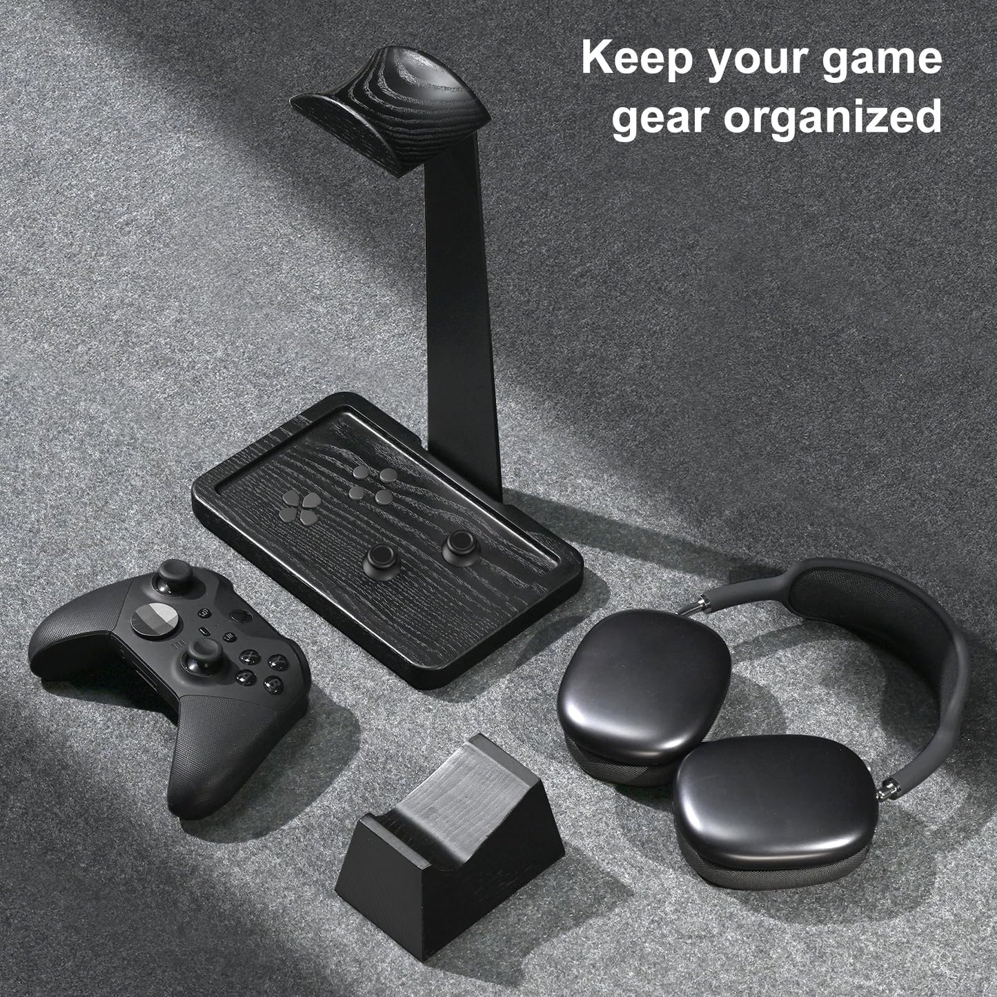 UPERGO Solid Wood Gaming Headset Stand with Controller Holder - Creative Gift for Teens, Boyfriends, Brothers, and Gamers - Desktop Organization and Decoration