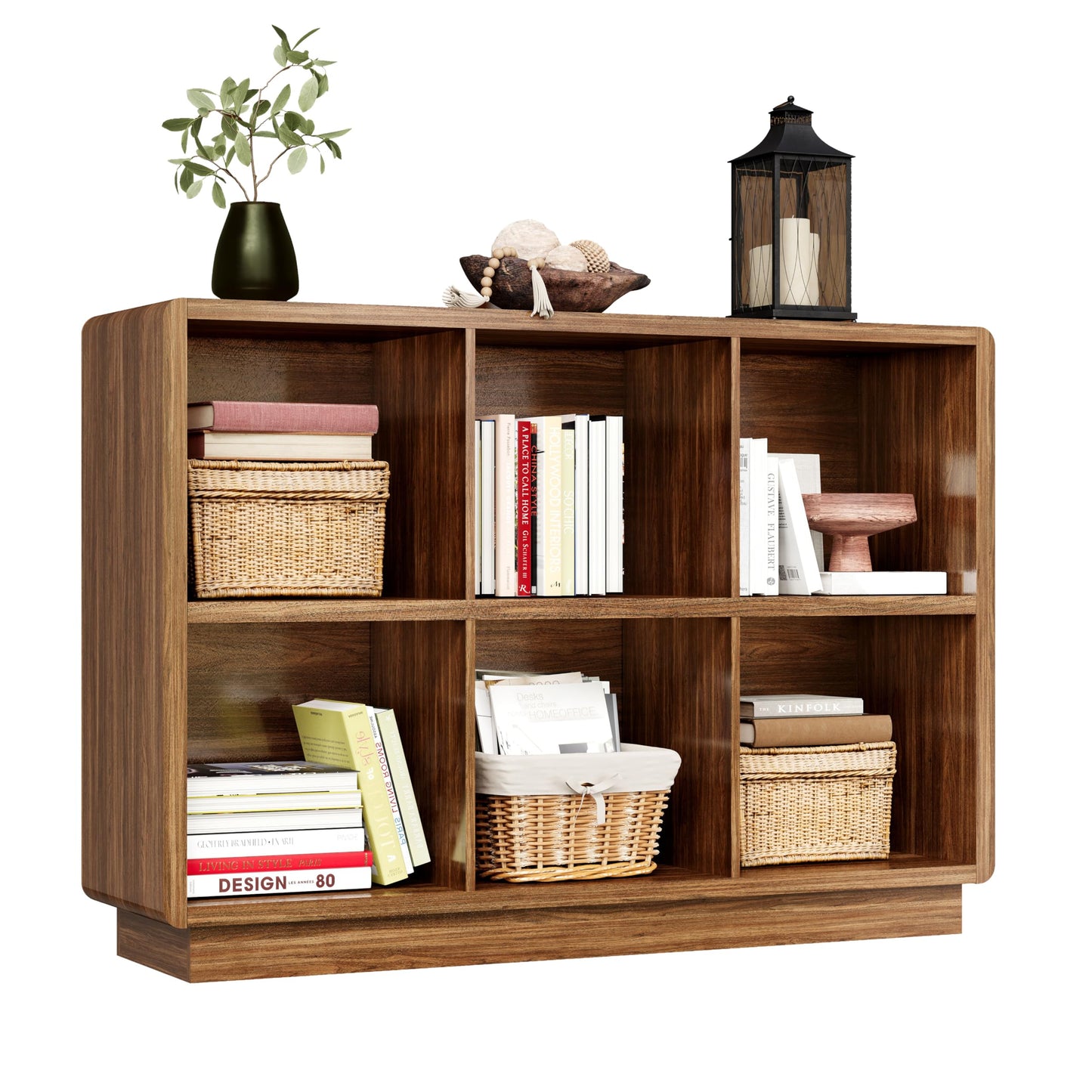 ChooChoo 6 Cube Storage Organizer, Wooden Bookcase with Storage, Cube Storage Bookshelf for Bedroom and Home Office, Brown Walnut