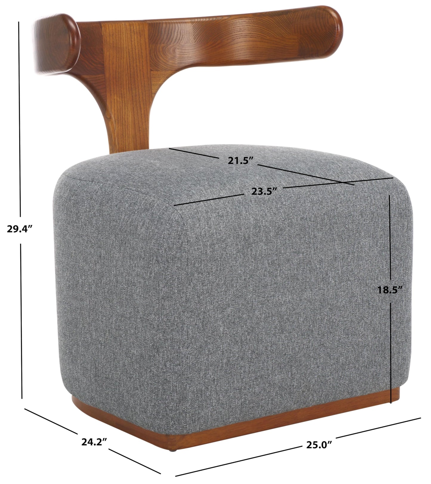 SAFAVIEH Home Collection Oreus Mid-Century Modern Grey Linen/Brown Walnut Solid Wood Accent Chair