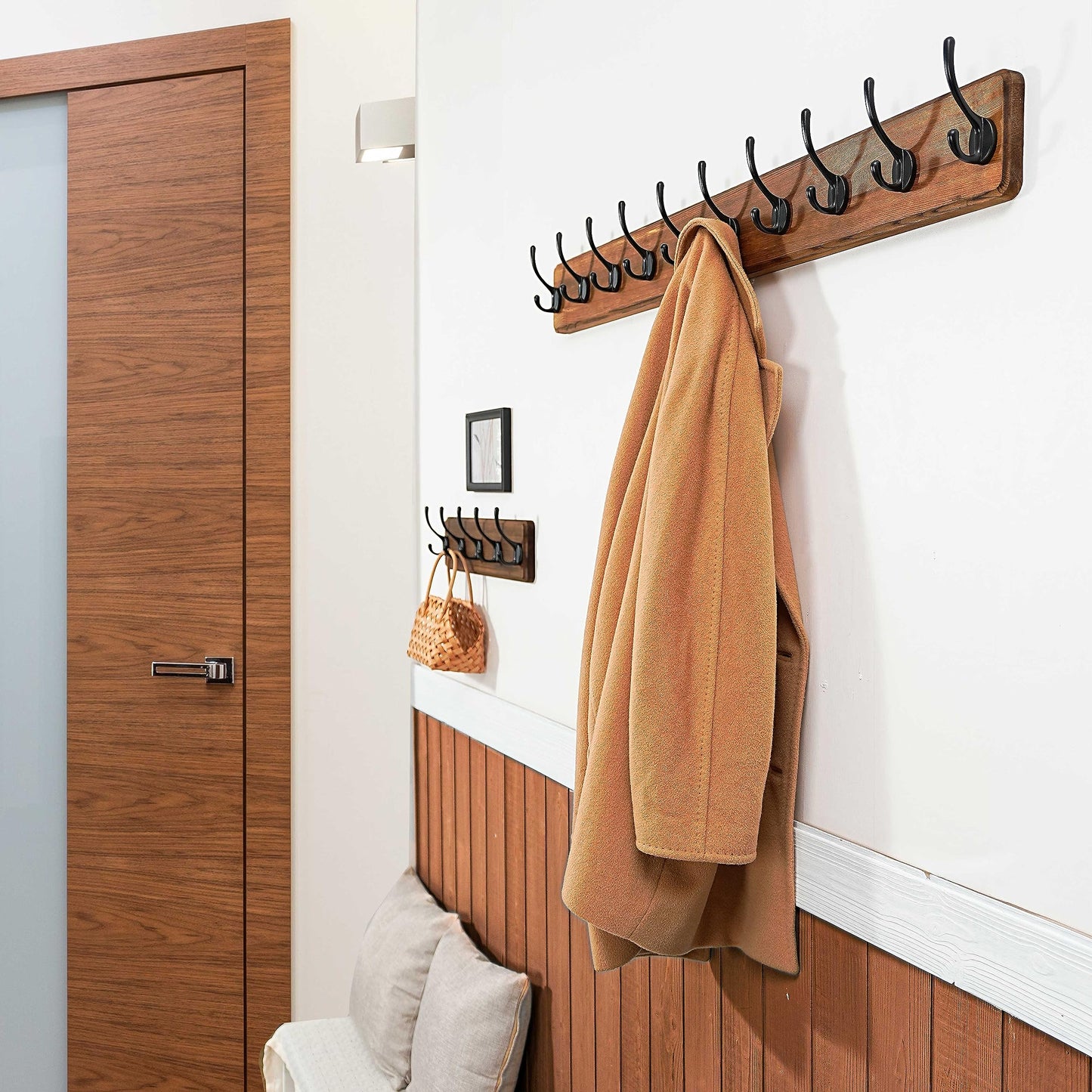 WEBI Rustic Coat Rack Wall Mount,10 Hooks,38 9/16" Long Coat Hooks Wall Mounted,16’’ Hole to Hole,Wood Coat Hanger Wall,Hook Rack Hooks for Hanging Coats,Jacket,Clothes,Hats,Brown