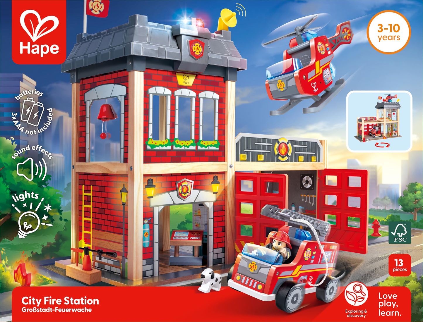 Hape Fire Station Playset| Wooden Dollhouse Kid’s Toy, Stimulates Key Motor Skills and Promotes Team Play